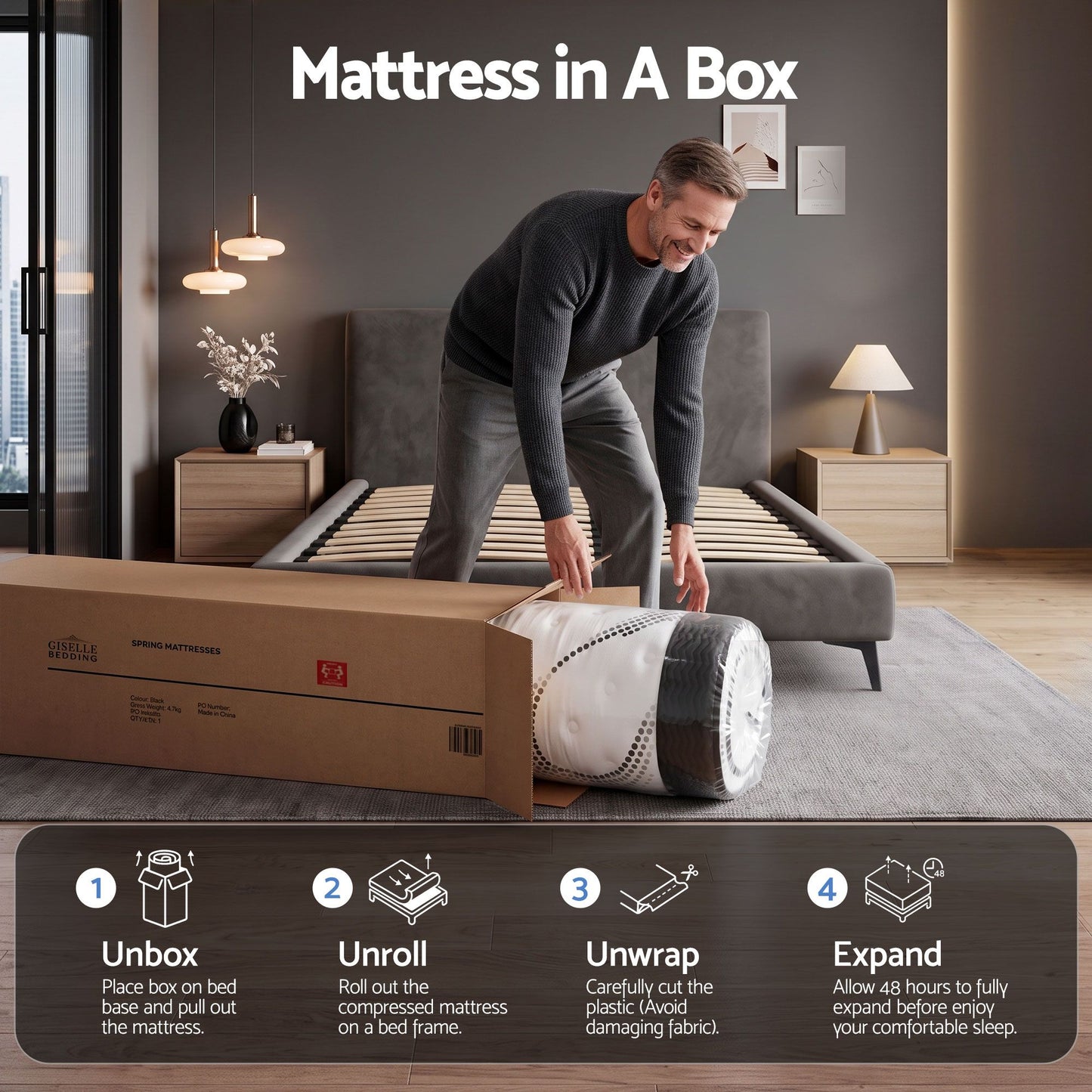 Giselle Bedding Como Euro Top Pocket Spring Mattress 32cm Thick King Single