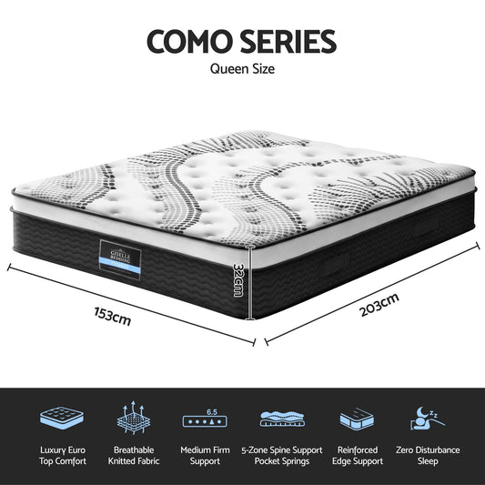 Giselle Bedding Como Euro Top Pocket Spring Mattress 32cm Thick Queen