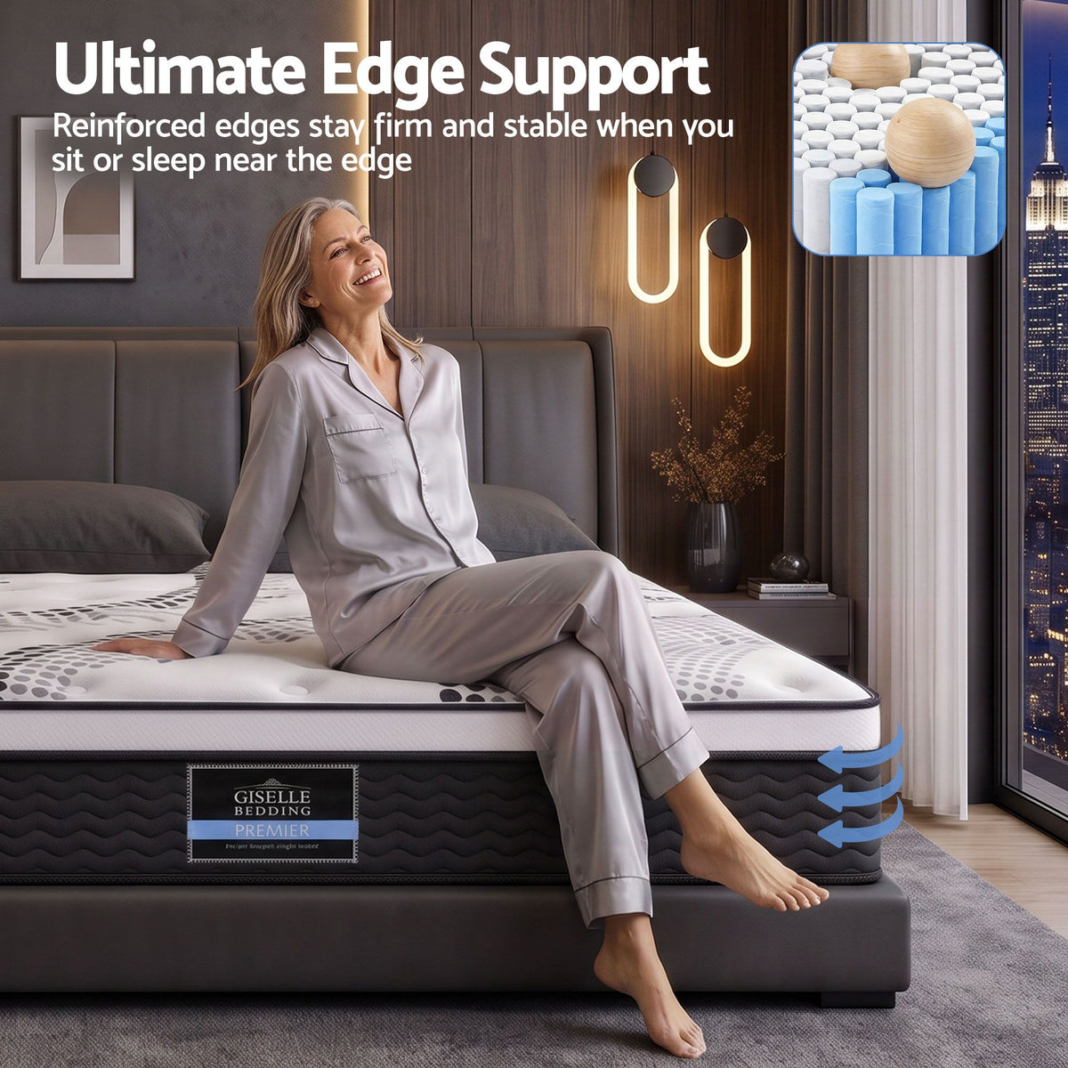 Giselle Bedding Como Euro Top Pocket Spring Mattress 32cm Thick Queen