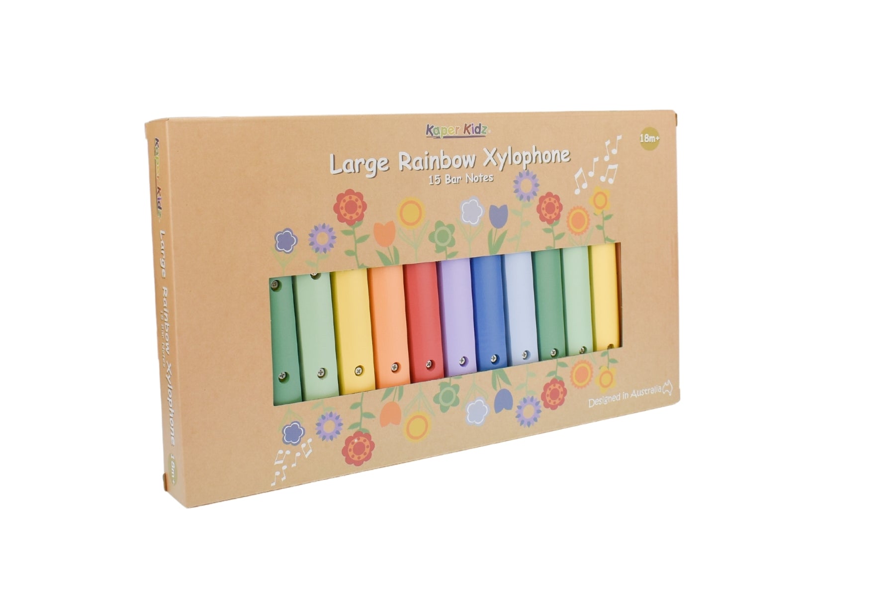 15-bar rainbow xylophone creates melodious tunes, enhancing musical skills and hand-eye coordination for budding.