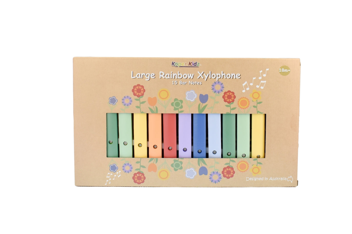 15-bar rainbow xylophone creates melodious tunes with wooden mallets, perfect for musical exploration and.