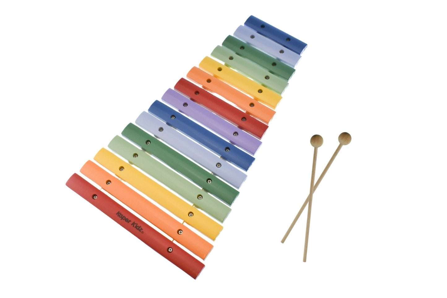 15-bar rainbow xylophone offers musical exploration with tones and durable wooden construction.