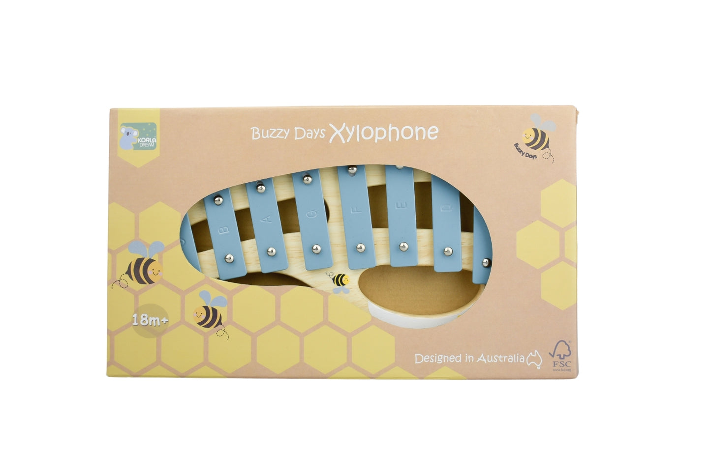 Wooden xylophone in the shape of a buzzy bee, perfect for music loving kids at home.