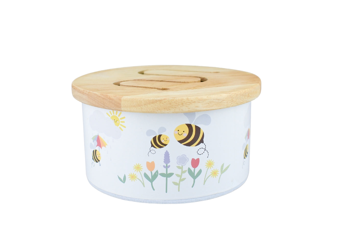 Koala Dream wooden drum with whimsical bee design for calming playtime at home.