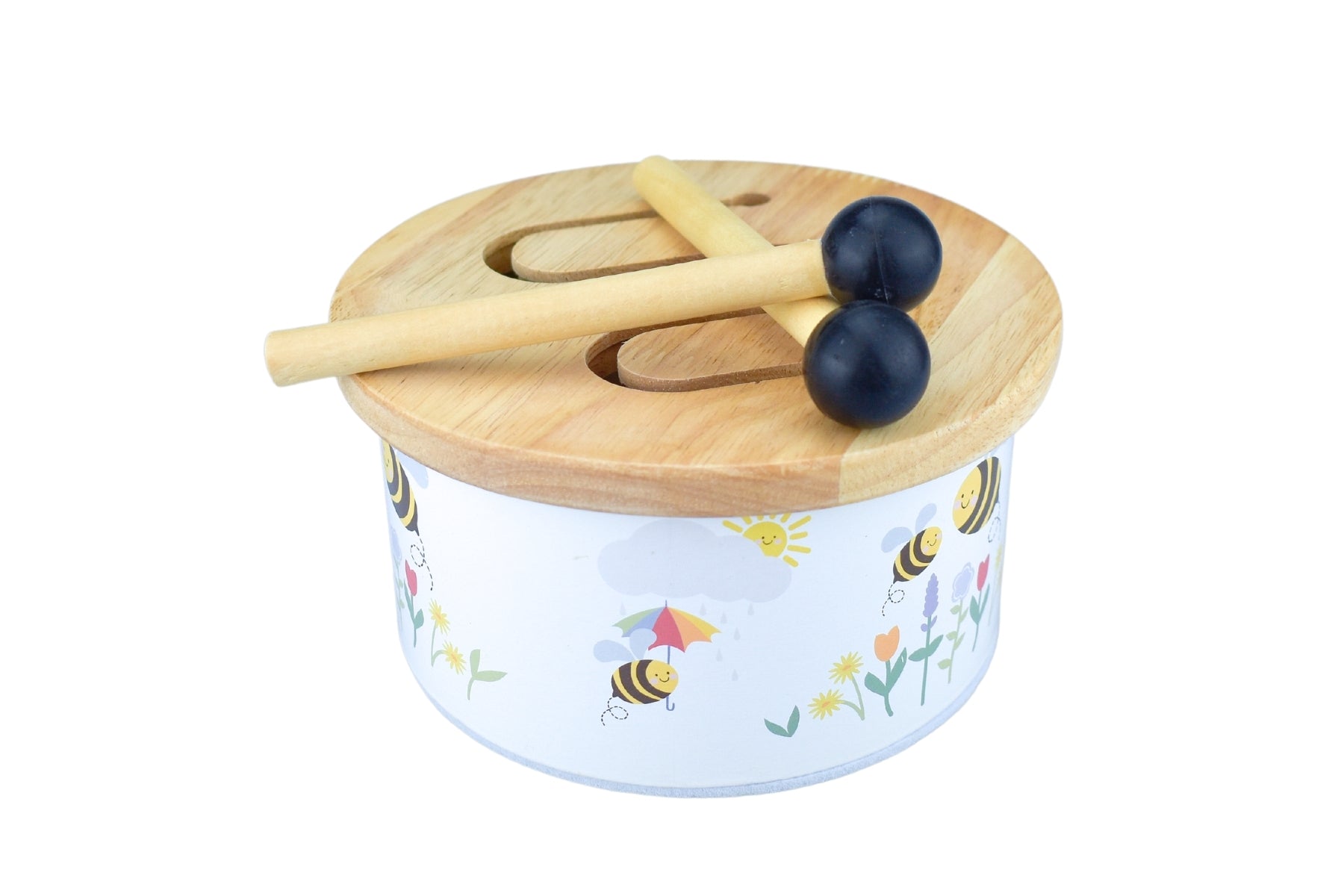 Koala Dream wooden drum featuring cute bee design for kids play and musical enjoyment.