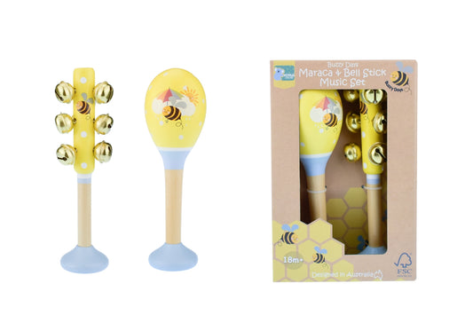 Childrens Koala Dream Bee Maraca & Bell Stick set for musical play at home.