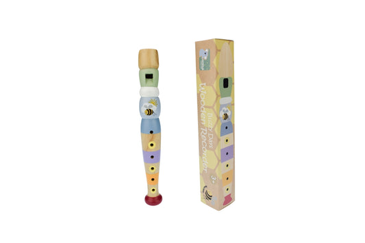 Vibrant wooden piccolo recorder offers a playful introduction to music-making with its compact, colorful design