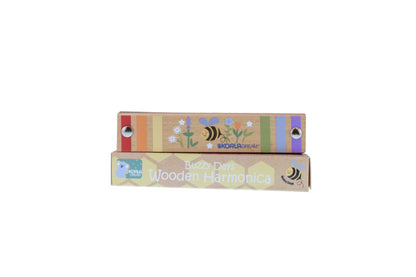 Colorful wooden bee harmonica toy encourages musical play with its whimsical design and child-friendly construction