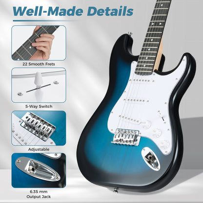 Blue Electric Guitar Beginner Kit | SSS Pickup | 15W Amplifier