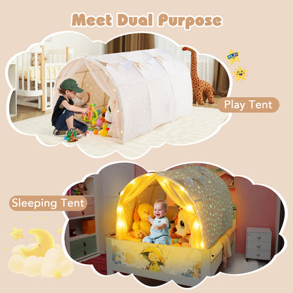 Twin Bed Tent with Glow in Dark Stars & Privacy | Beige