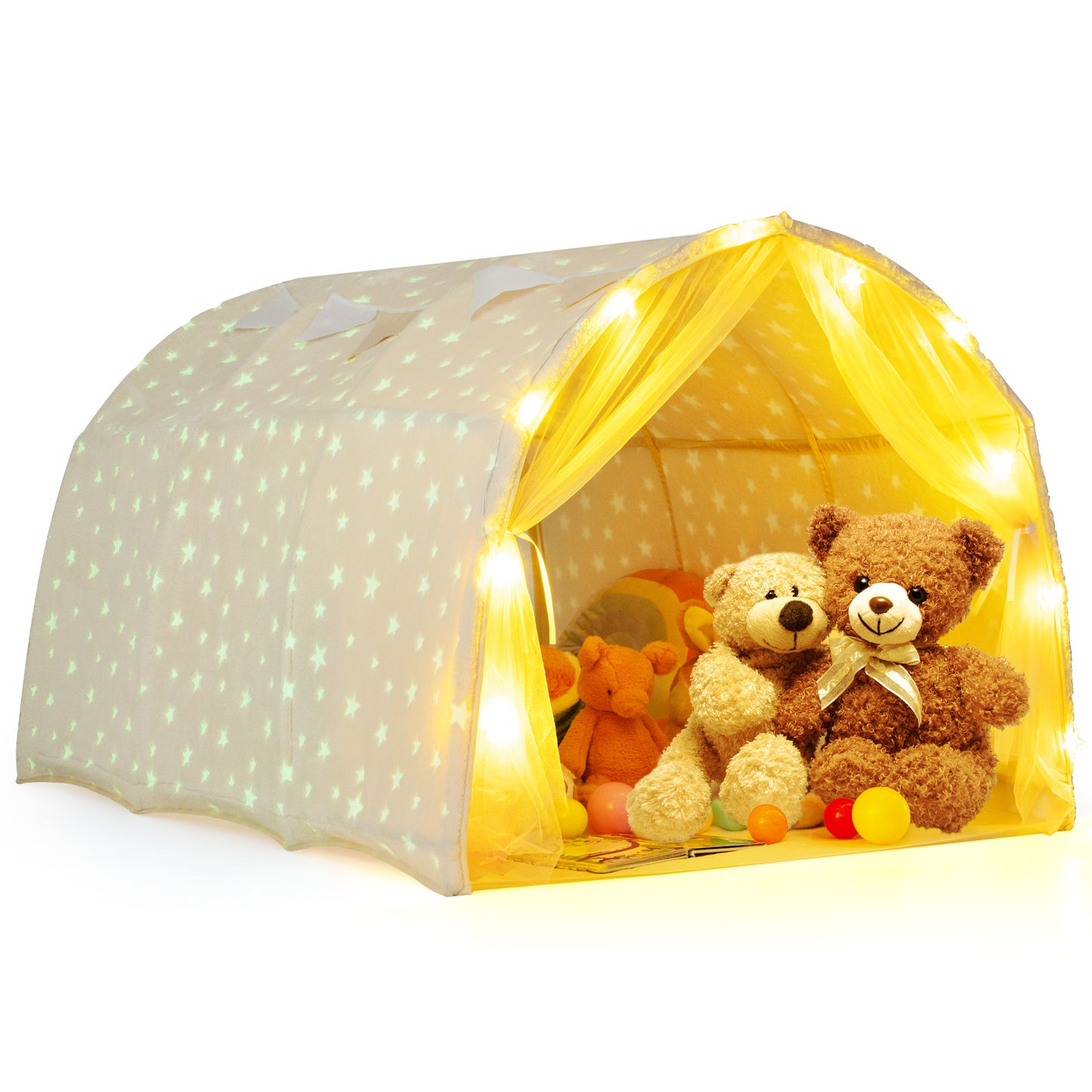 Twin Bed Tent with Glow in Dark Stars & Privacy | Beige