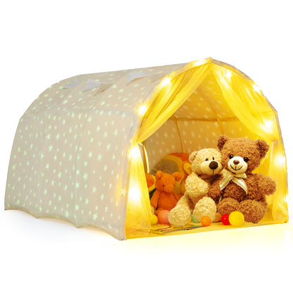 Twin Bed Tent with Glow in Dark Stars & Privacy | Beige
