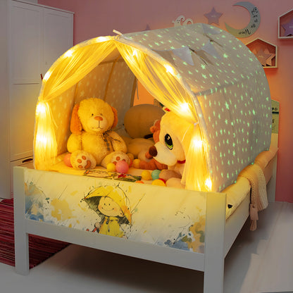 Twin Bed Tent with Glow in Dark Stars & Privacy | Beige