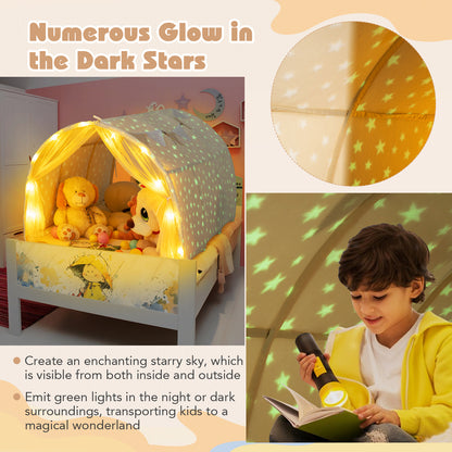 Twin Bed Tent with Glow in Dark Stars & Privacy | Beige
