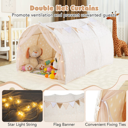 Twin Bed Tent with Glow in Dark Stars & Privacy | Beige