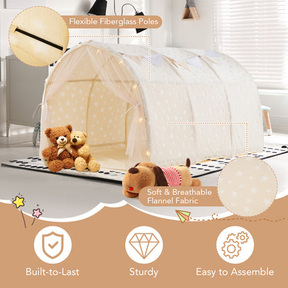 Twin Bed Tent with Glow in Dark Stars & Privacy | Beige