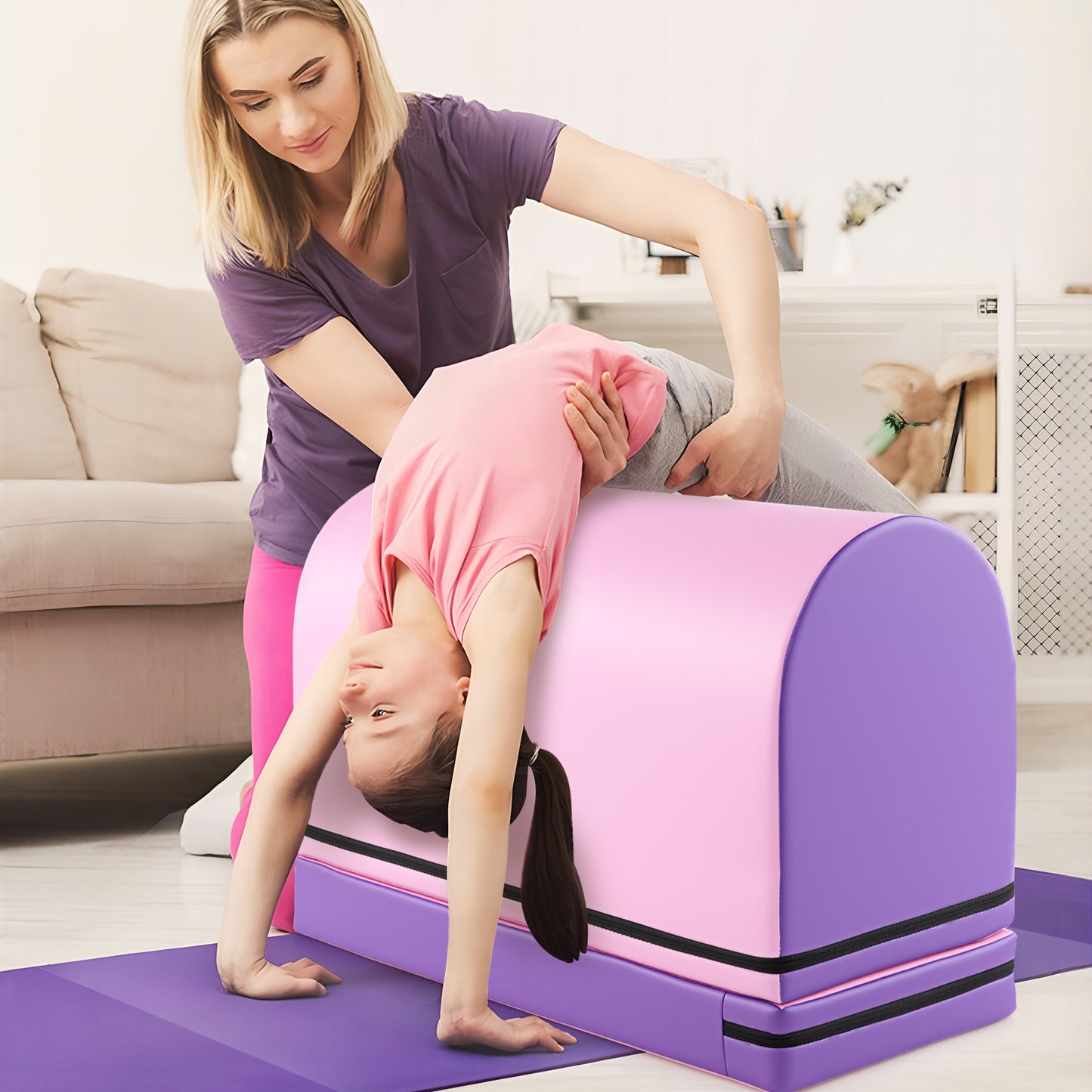 Mailbox Tumbling Aid Trainer Gymnastics Vaulting Box with Detachable Mat-Purple
