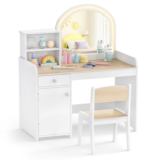 Kids Makeup Vanity Table & Chair Set | Natural 120 LED Lights