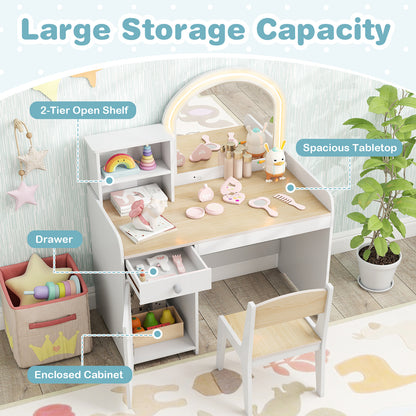 Kids Makeup Vanity Table & Chair Set | Natural 120 LED Lights