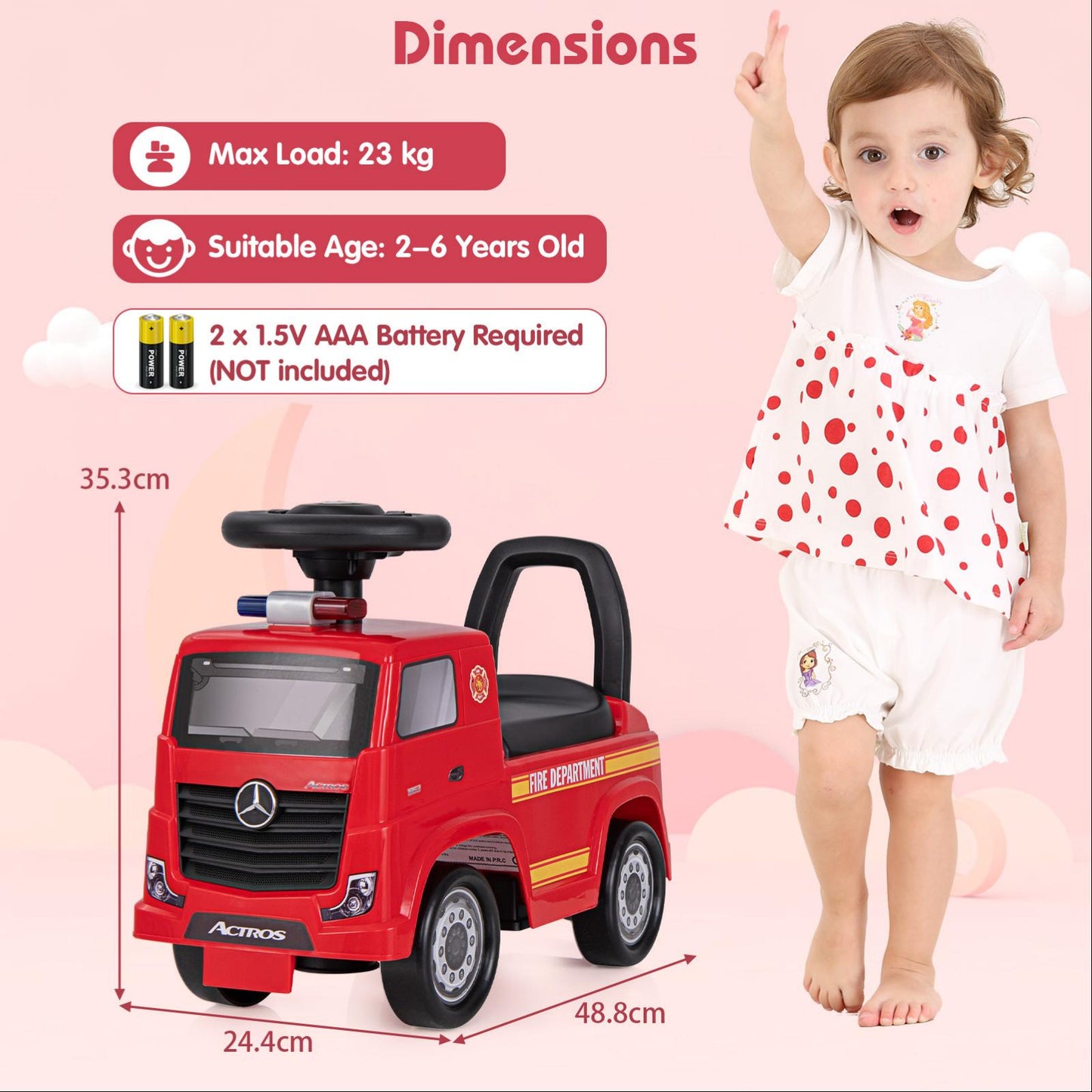 Mercedes-Benz Kids Ride On Fire Engine Truck | Red Foot To Floor