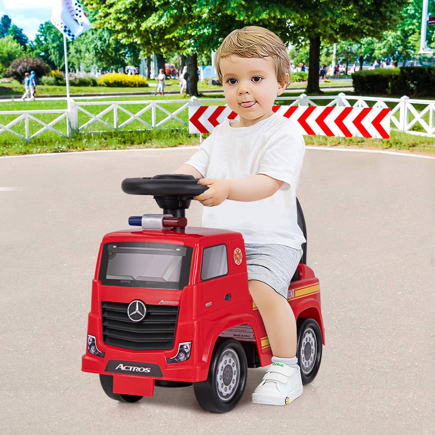 Costway Mercedes-Benz Licensed Kids Ride On Truck Foot-to-Floor Push Fire Engine-Red