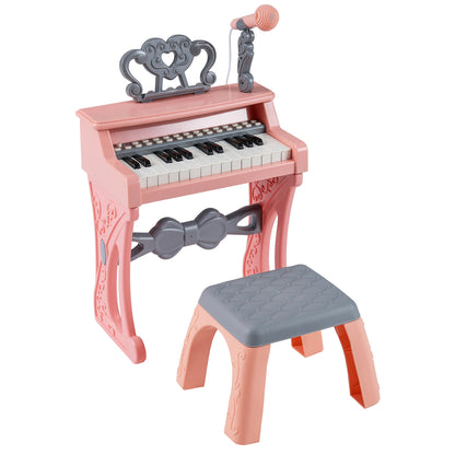 Pink 25 Key Kids Piano | Stool Microphone Stand Music Toy