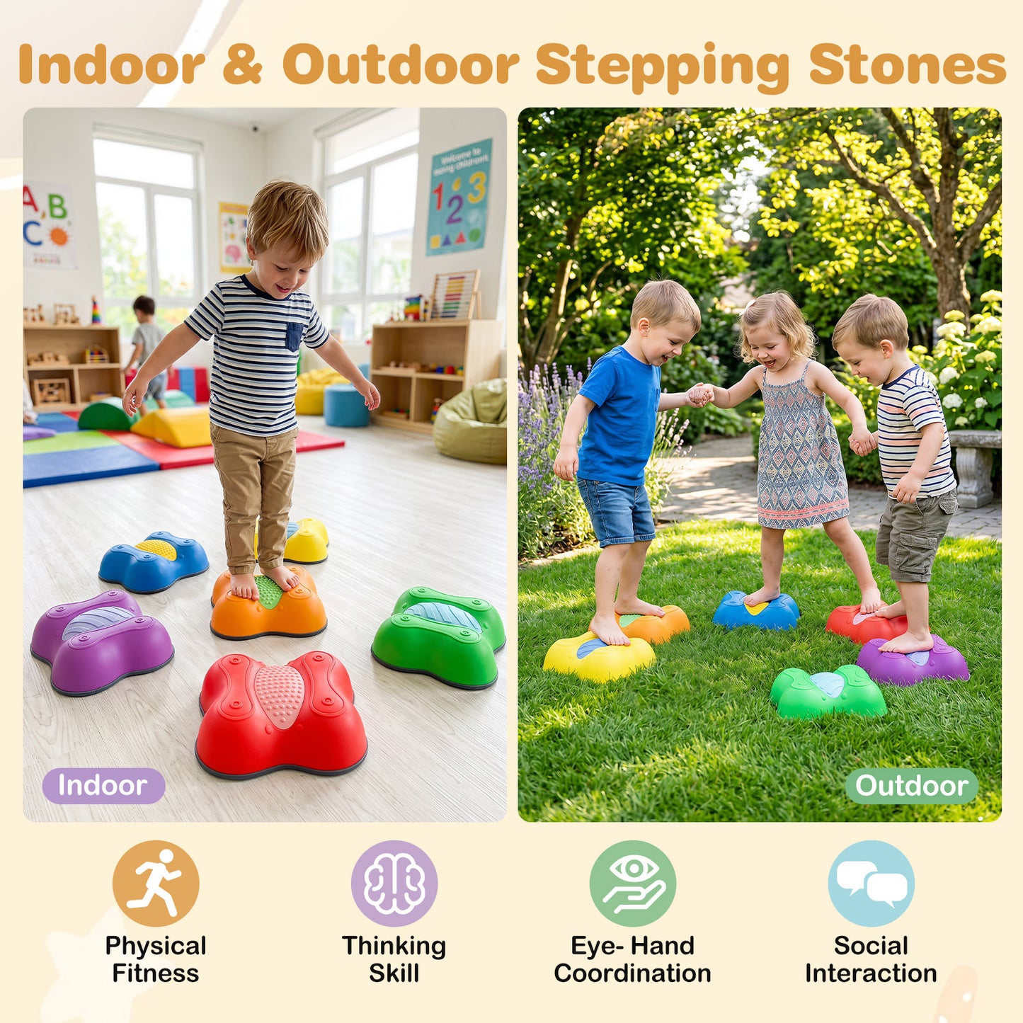 Multi-Color Montessori Stepping Stones | Detachable Butterfly Toys