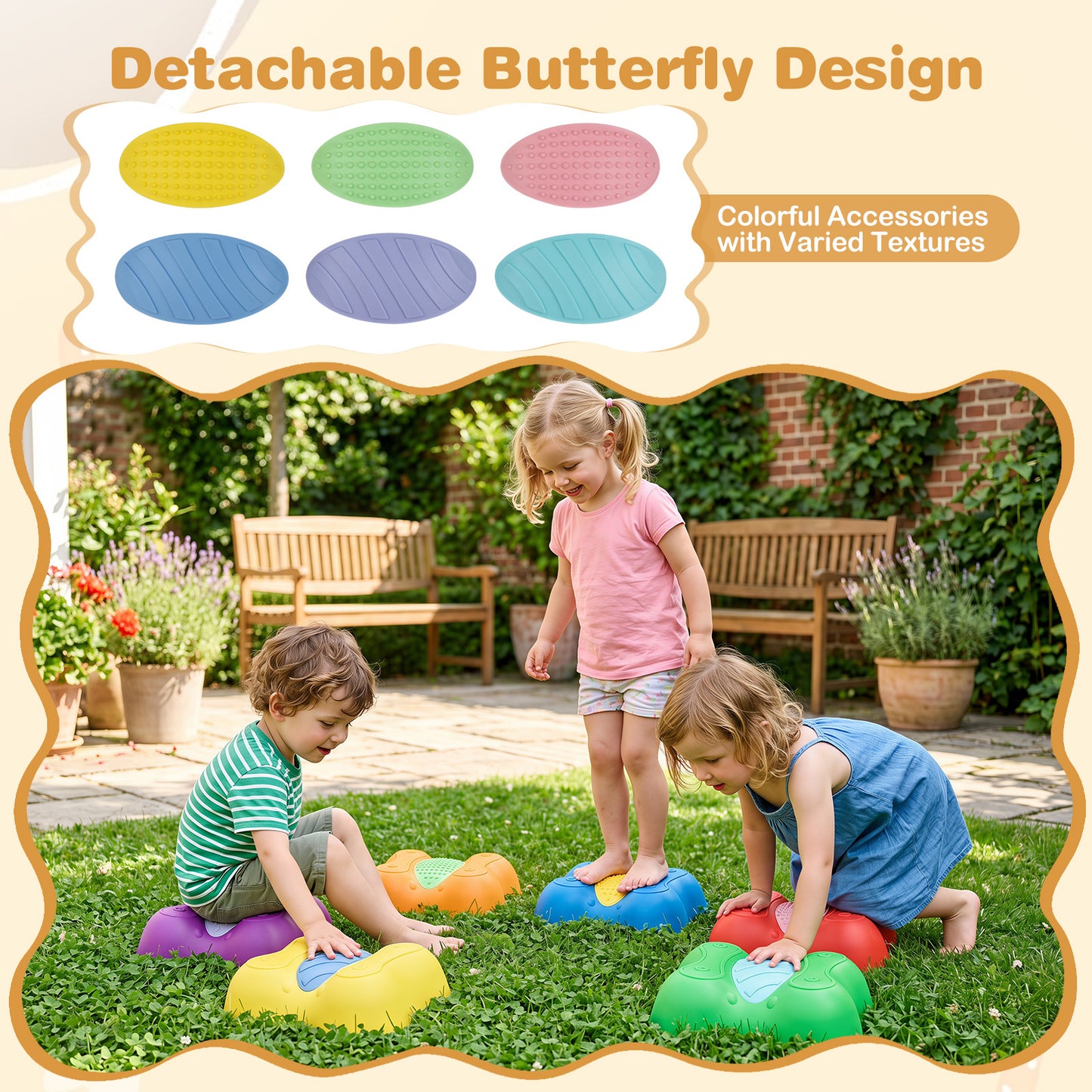 Multi-Color Montessori Stepping Stones | Detachable Butterfly Toys