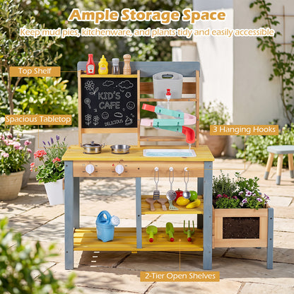 Natural Fir Wood Mud Kitchen | Sink Faucet & Chalkboard Play Set