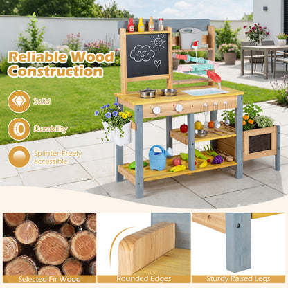 Natural Fir Wood Mud Kitchen | Sink Faucet & Chalkboard Play Set