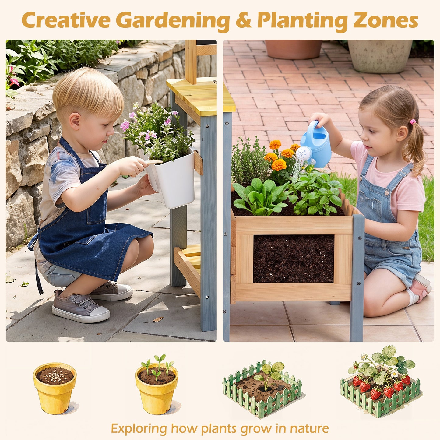 Natural Fir Wood Mud Kitchen | Sink Faucet & Chalkboard Play Set