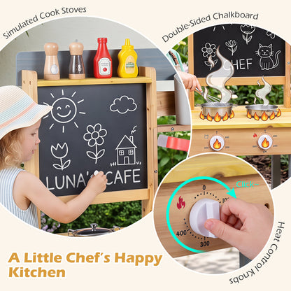 Natural Fir Wood Mud Kitchen | Sink Faucet & Chalkboard Play Set