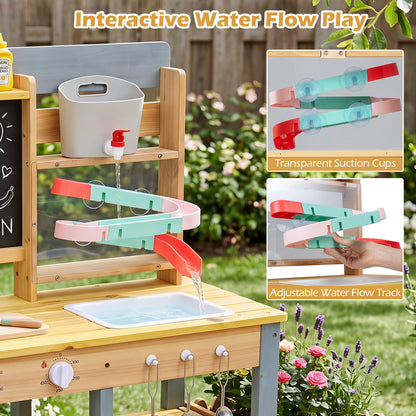 Natural Fir Wood Mud Kitchen | Sink Faucet & Chalkboard Play Set