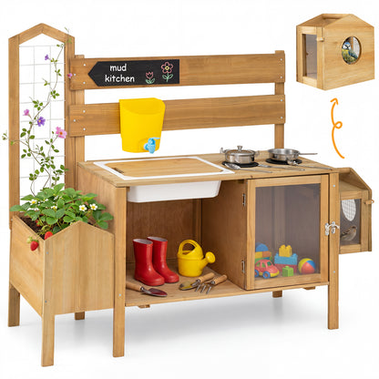 Natural Kids Mud Kitchen | Sink Stove Planter Bird Cage