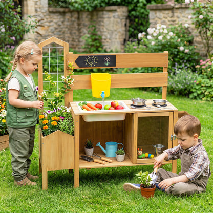 Natural Kids Mud Kitchen | Sink Stove Planter Bird Cage