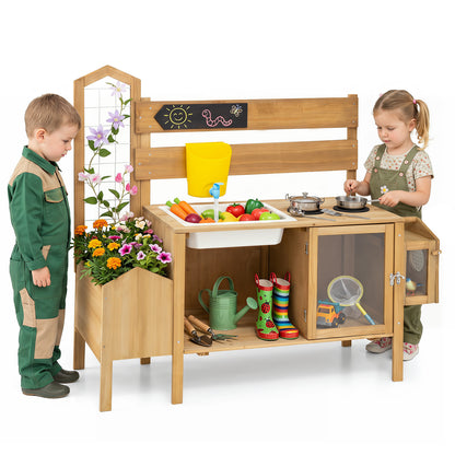 Natural Kids Mud Kitchen | Sink Stove Planter Bird Cage