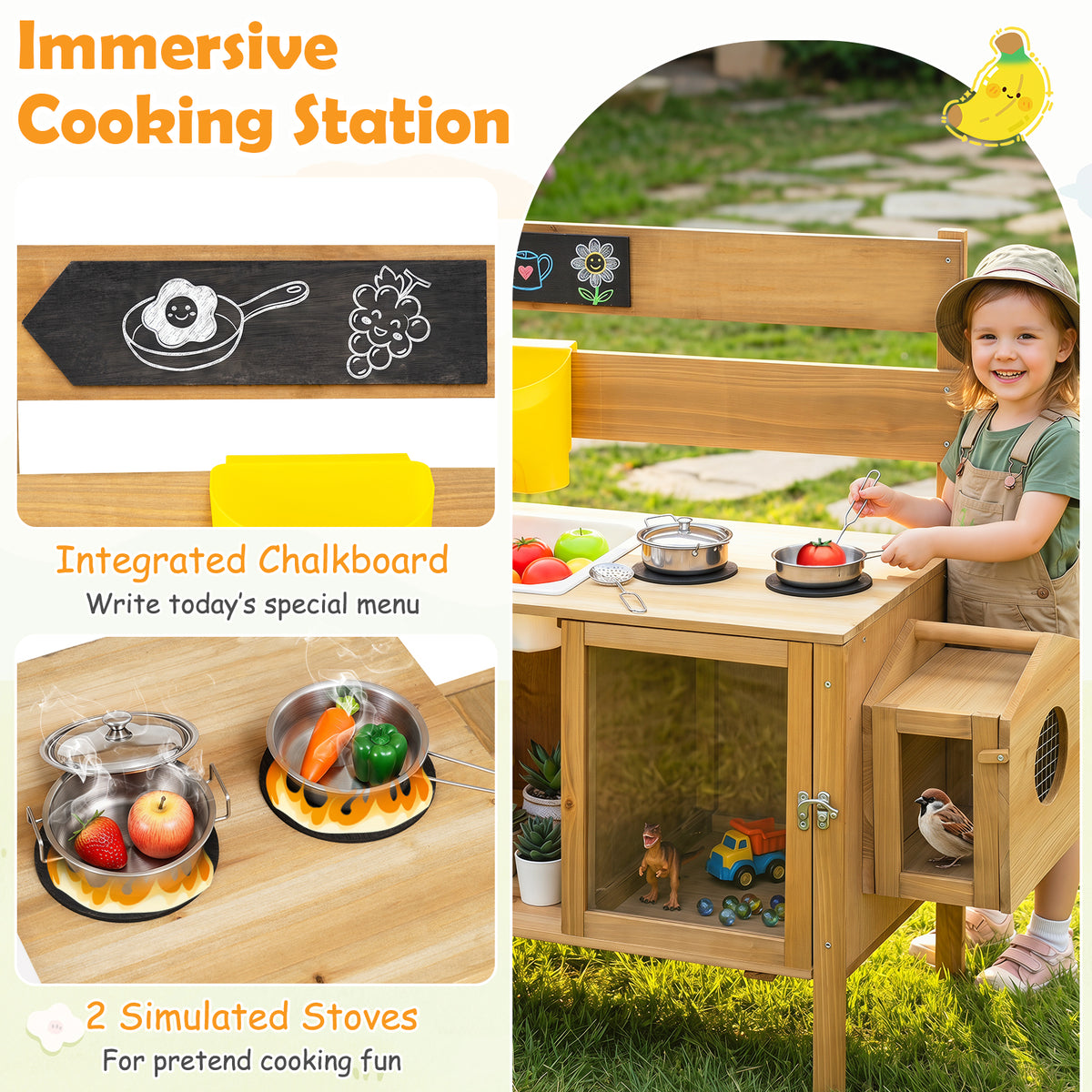 Natural Kids Mud Kitchen | Sink Stove Planter Bird Cage