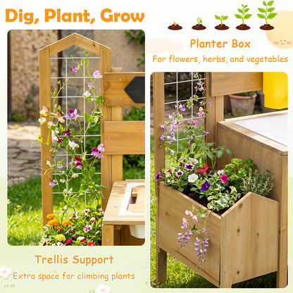 Natural Kids Mud Kitchen | Sink Stove Planter Bird Cage