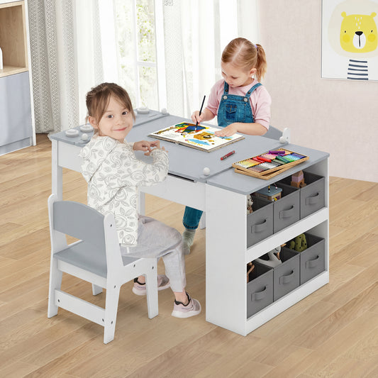 Grey Kids Art Table & Chair Set | Easel Storage Paper Roll