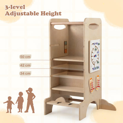 Natural Kids Step Stool Tower | 3 Adjustable Heights & Chalkboard