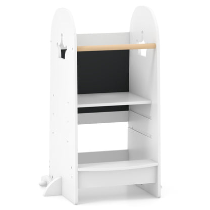 White Wooden Kids Kitchen Tower | 3-Level Adjustable Platform