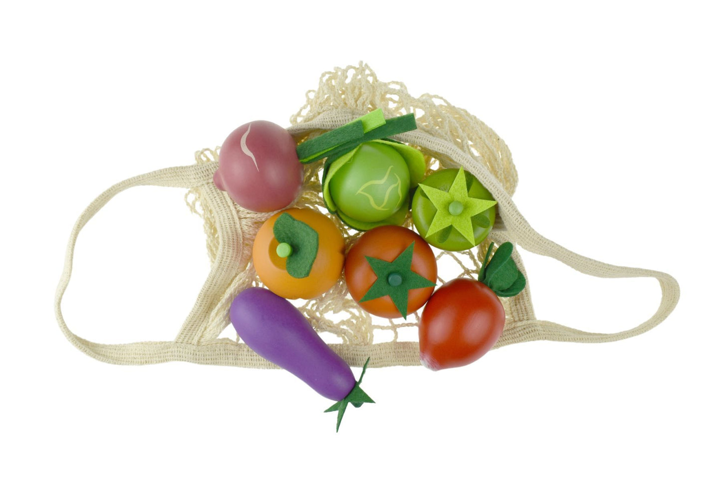 Kaper Kidz Wooden Vegetables Set with Mesh Bag | 7 Pieces