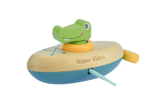 Kaper Kidz Wooden Animal Canoe Bath Toy with Pull String