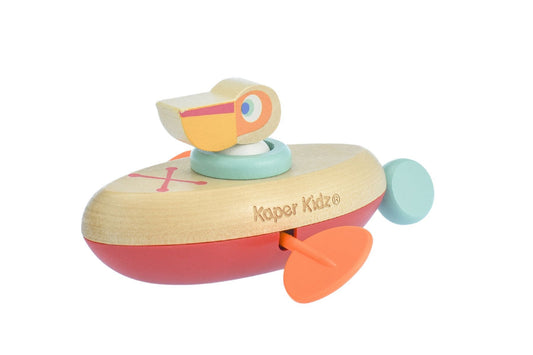 Kaper Kidz Wooden Pelican Canoe Pull String Bath Toy