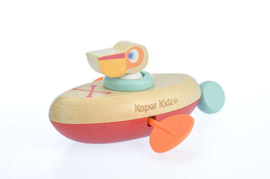 Kaper Kidz Wooden Pelican Canoe Pull String Bath Toy