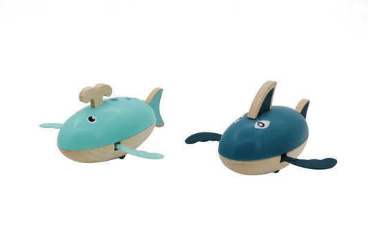 Wooden Shark & Whale Wind Up | Bath Fun Toy in Blue