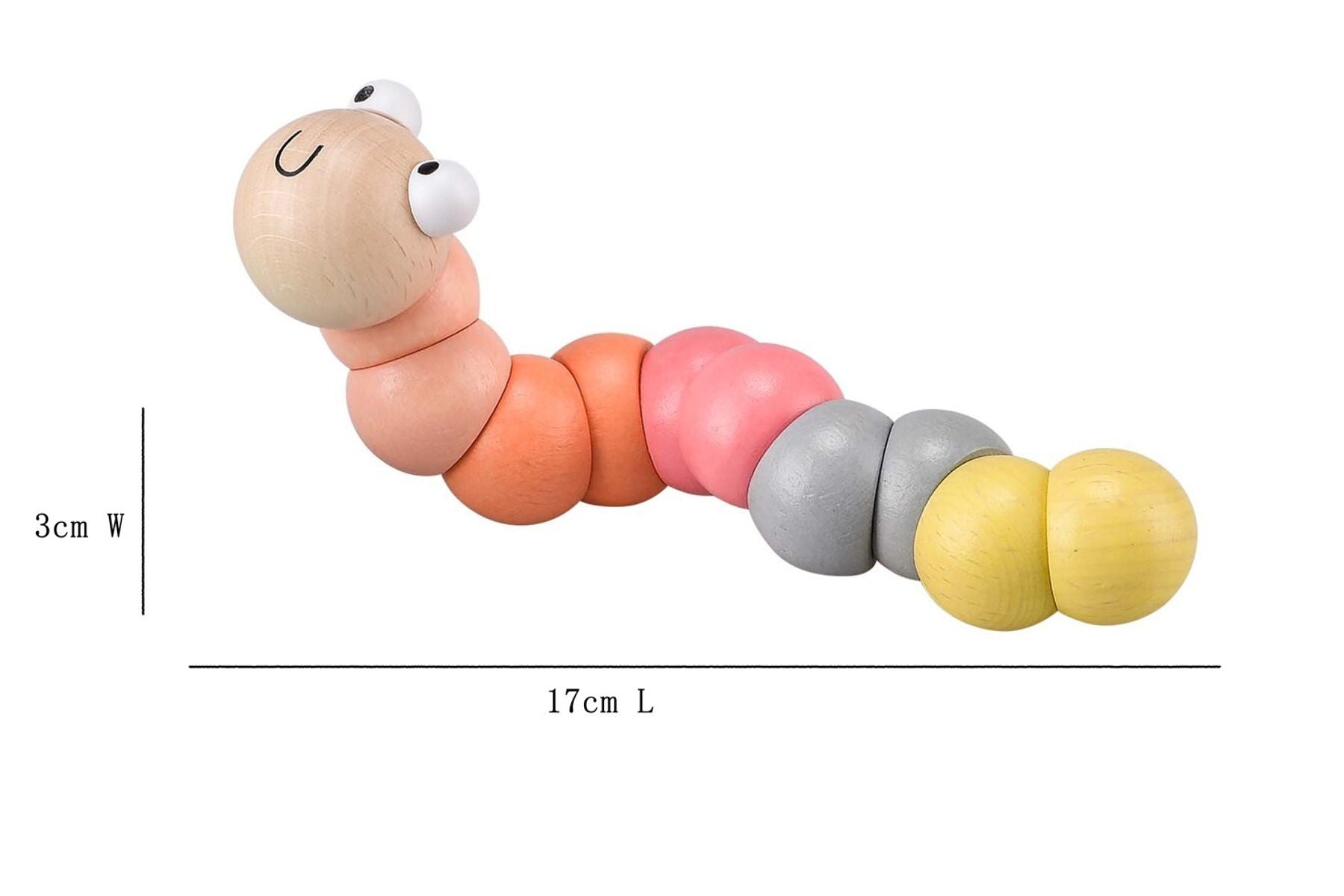 Kaper Kidz Wooden Jointed Worm Teether Toy in Maroon, a fun and soothing teething option.