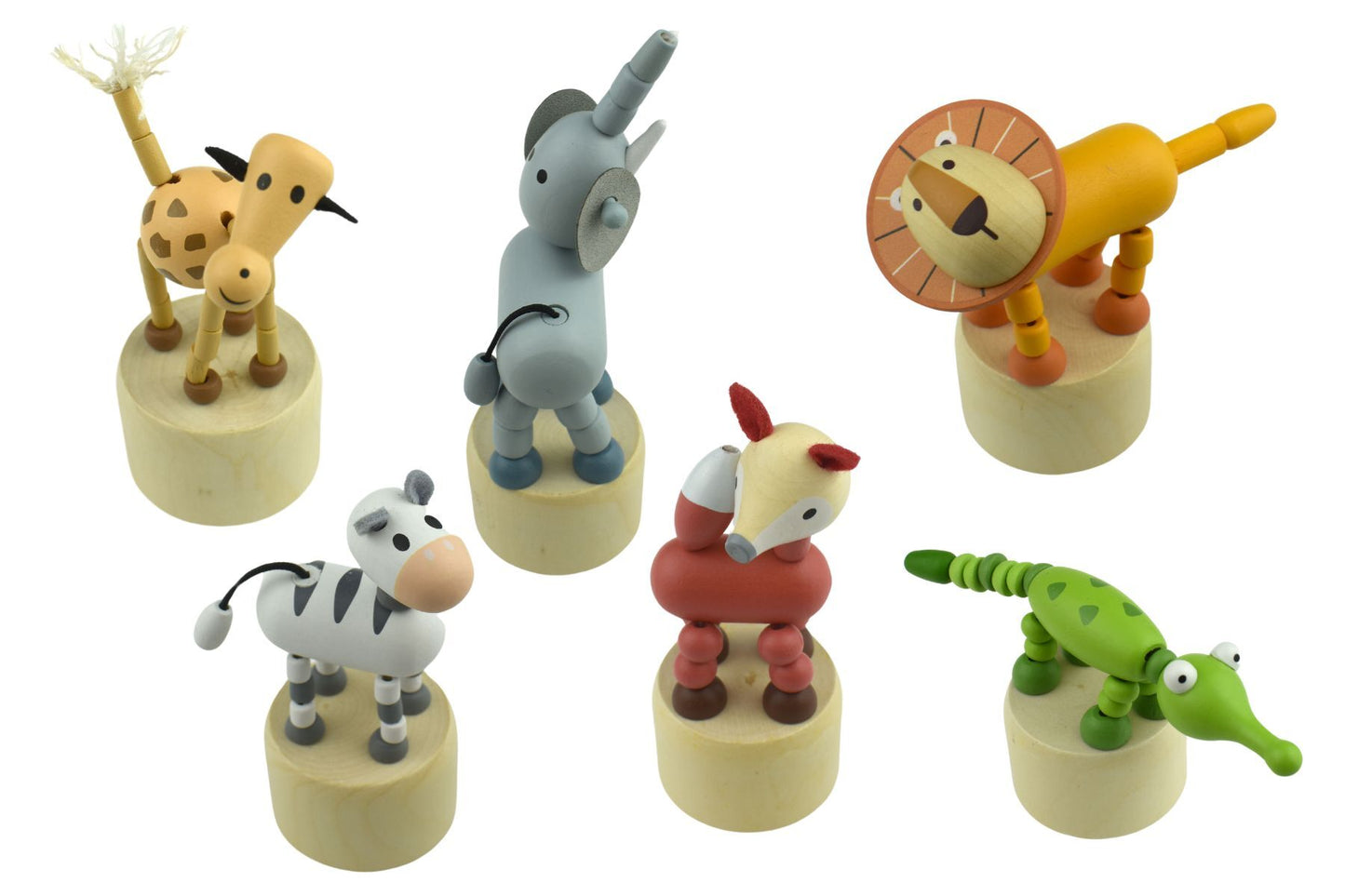 Kaper Kidz Wooden Jungle Animal Push Puppets Set of 6