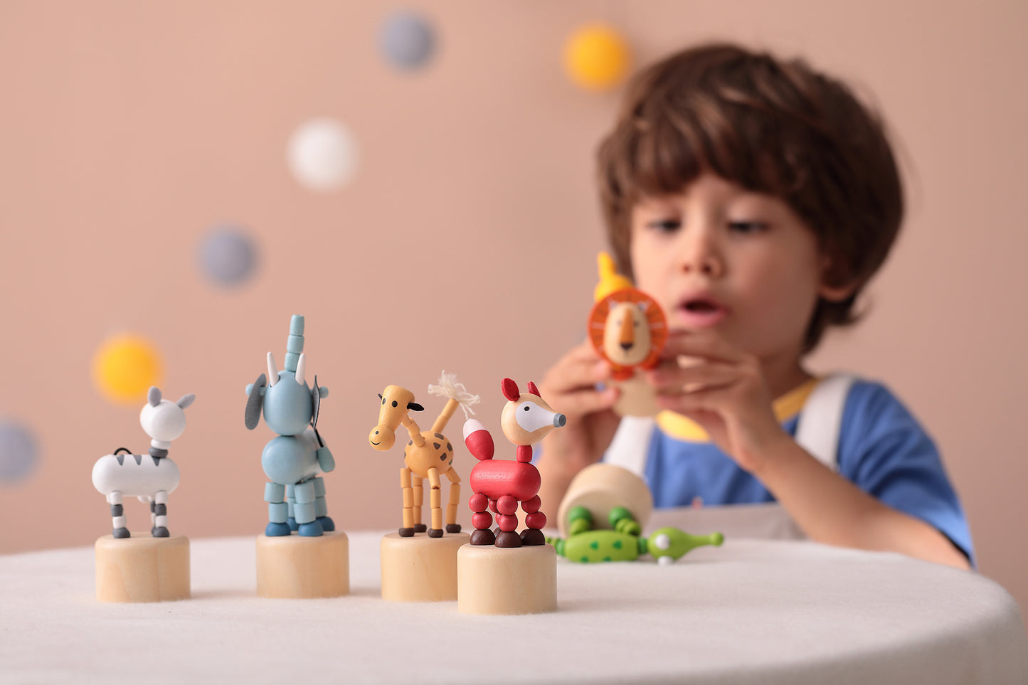 Kaper Kidz Wooden Jungle Animal Push Puppets Set of 6