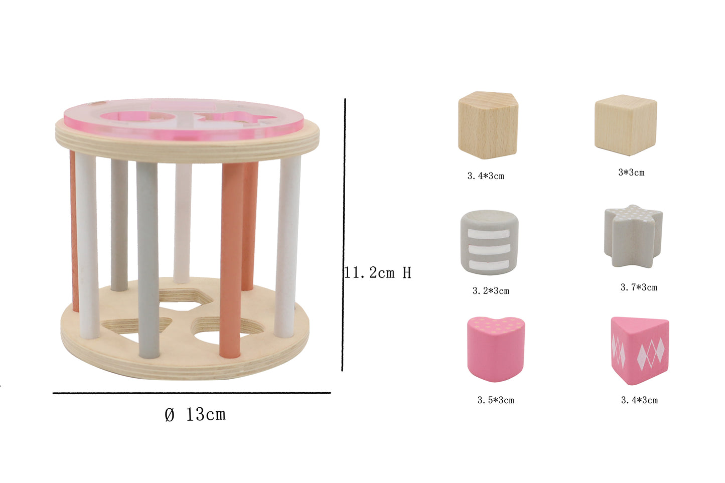 Kaper Kidz Rolling Shape Sorter | Pink Wooden Toddler Toy